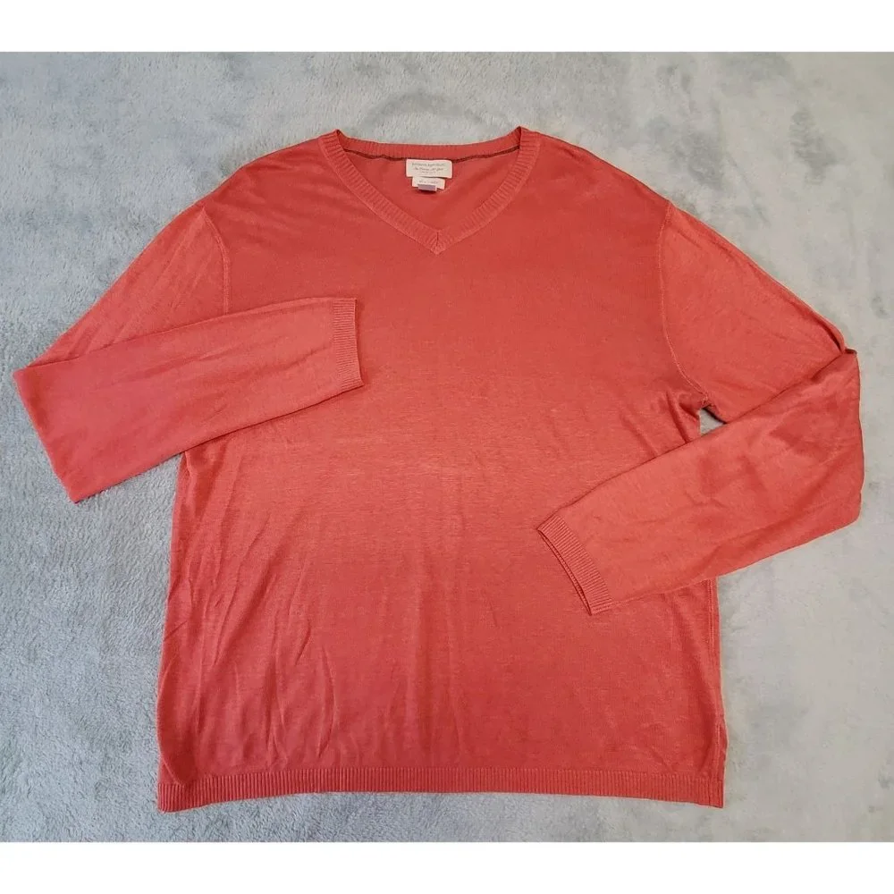 Banana Republic Sweater Mens Large Silk Linen Rust Long Sleeved Soft Pullover‎